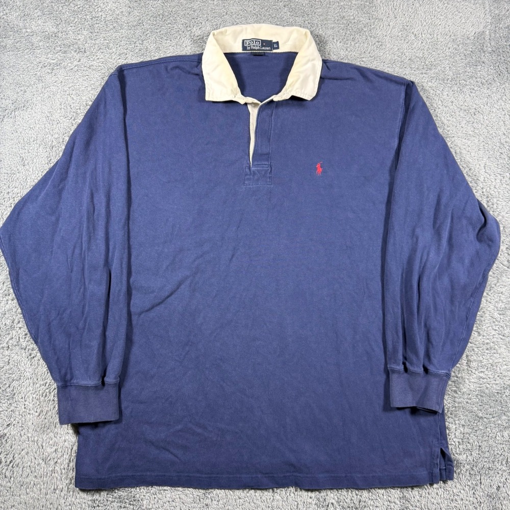 Polo Ralph Lauren Rugby Shirt Mens XL Blue Long Sleeve Red Pony Logo